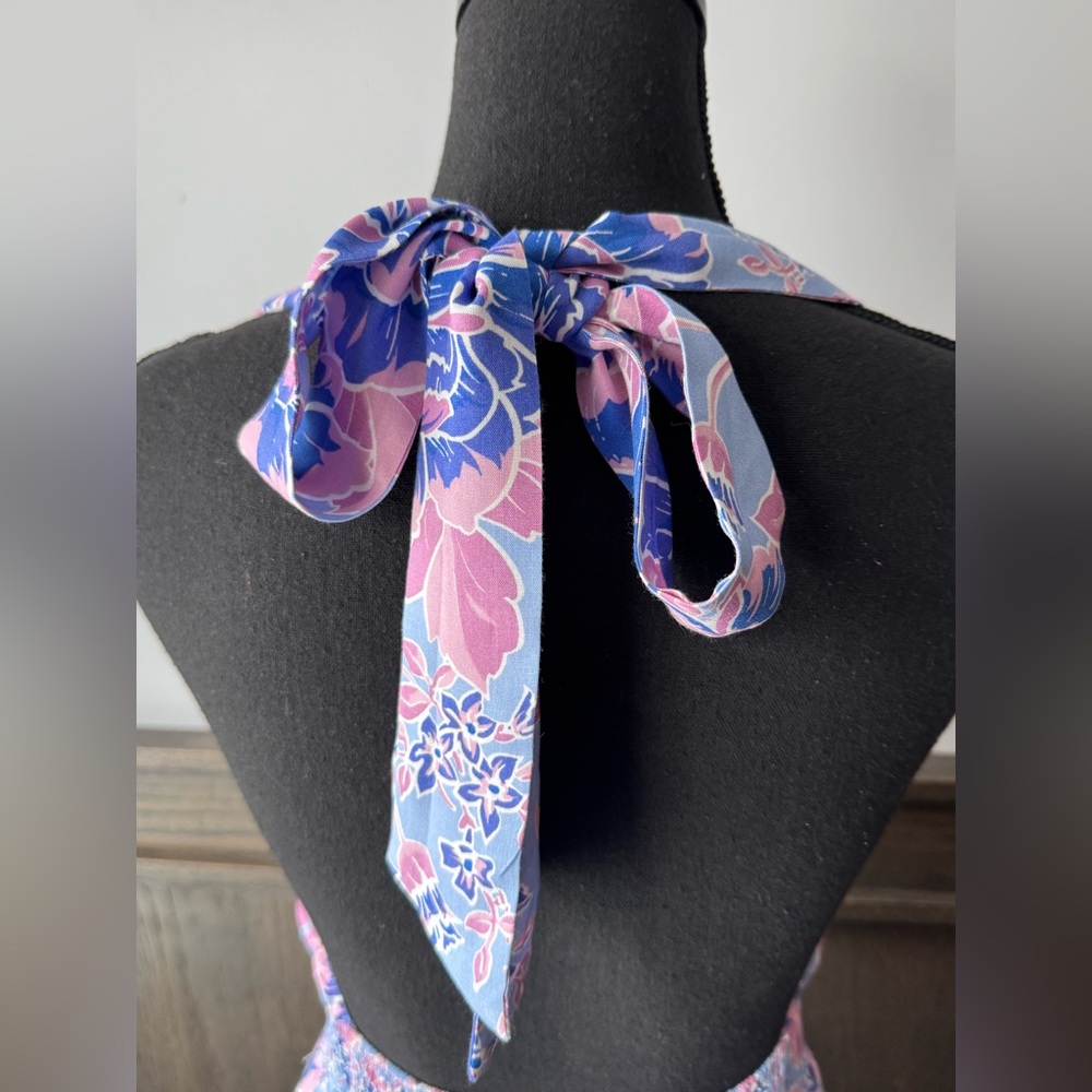 Zesica pink and blue floral halter tiered maxi dress NWT medium - Picture 8 of 10